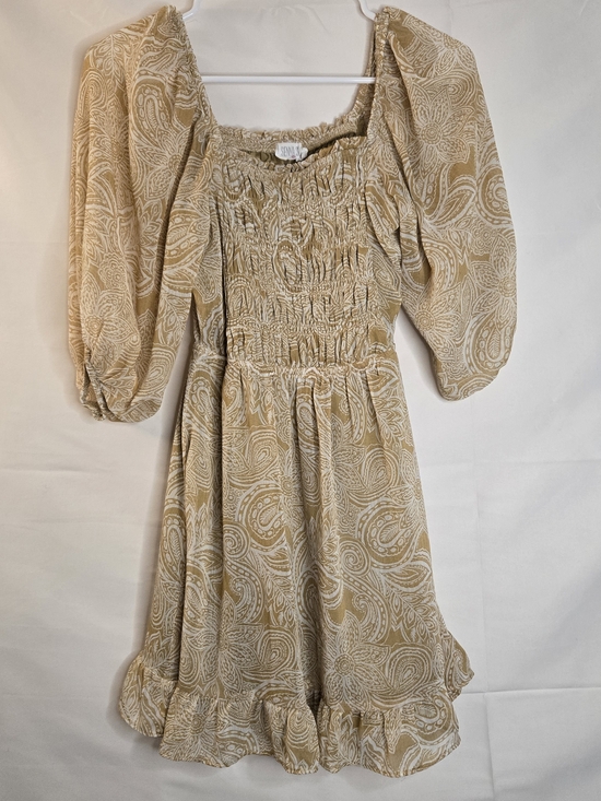Sienna Sky Dresses & Skirts - Sienna Sky Mustard paisley smocked mini puff sleeves boho western XS square neck